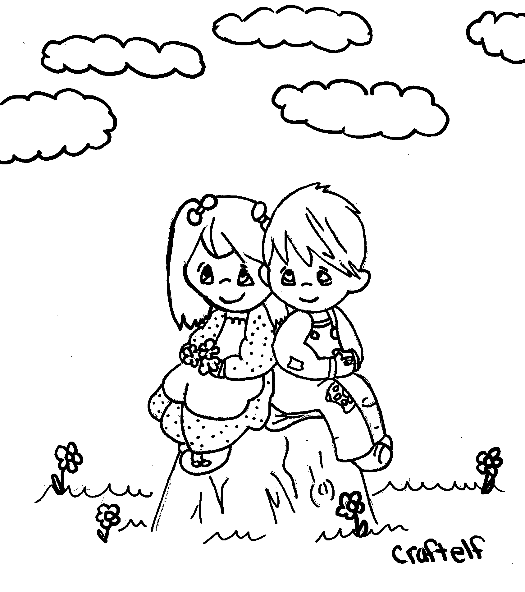 Boy and girl coloring page